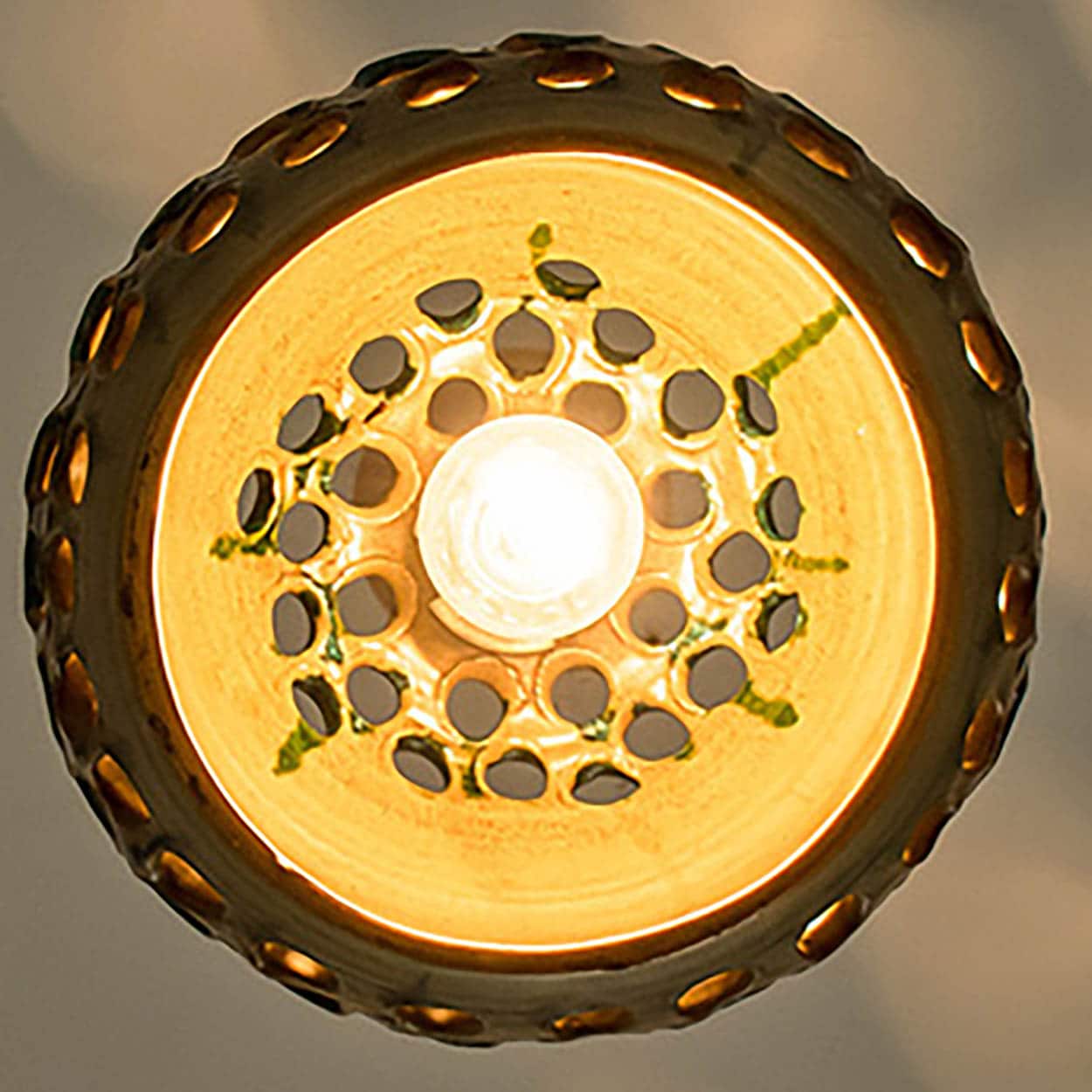 Bowl Green Brown Ceramic Pendant Light, Denmark, 1970