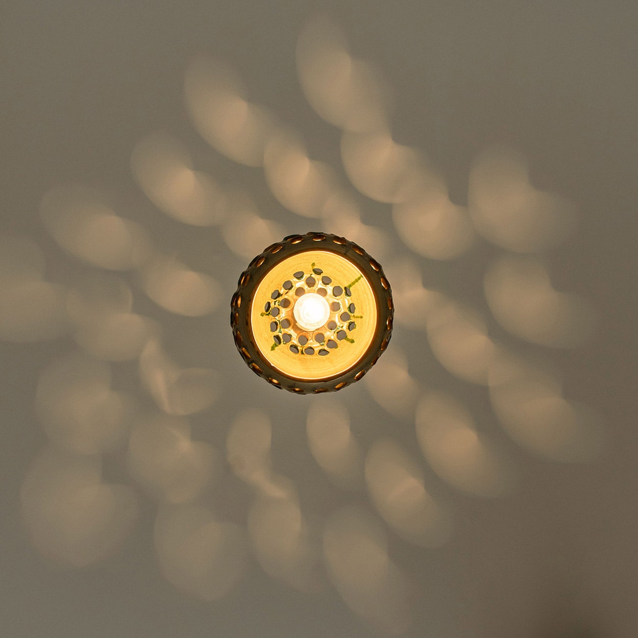 Bowl Green Brown Ceramic Pendant Light, Denmark, 1970