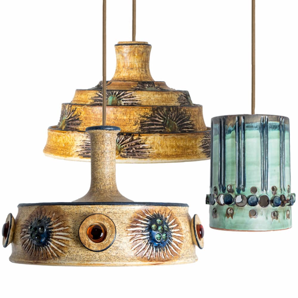 1 of 3 Blue Ceramic Pendant Lights, Denmark, 1970