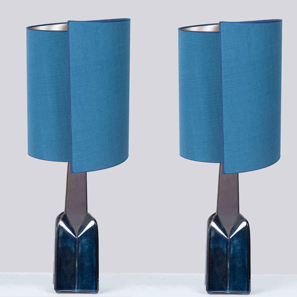 1 of the 2 Soholm Lamp with New Silk Blue Lampshade René Houben, 1960s