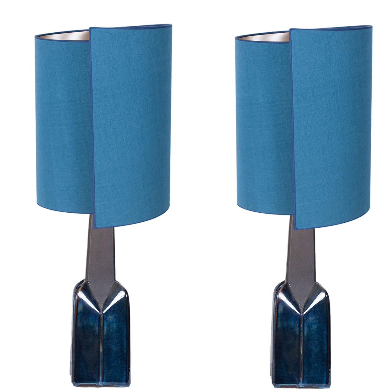 1 of the 2 Soholm Lamp with New Silk Blue Lampshade René Houben, 1960s