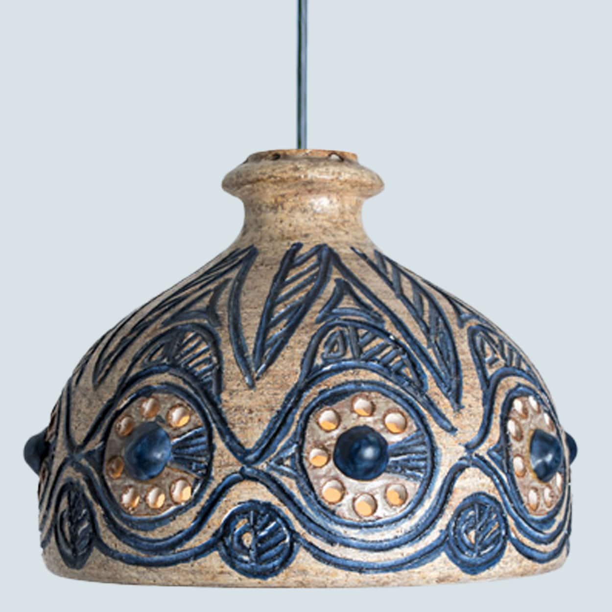 Several Blue Ceramic Pendant Lights, Denmark, 1970