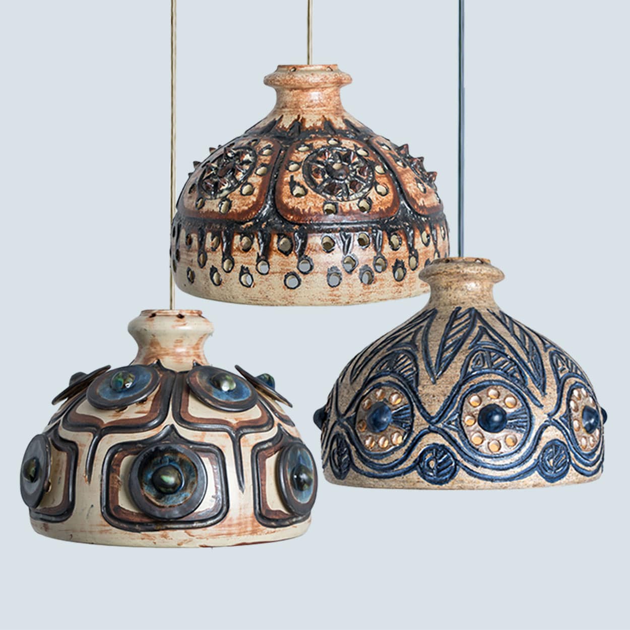 Several Blue Ceramic Pendant Lights, Denmark, 1970