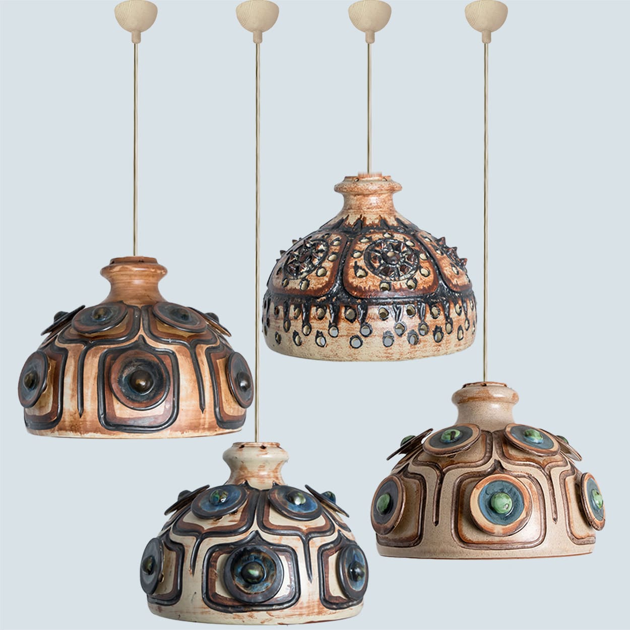 Several Blue Ceramic Pendant Lights, Denmark, 1970