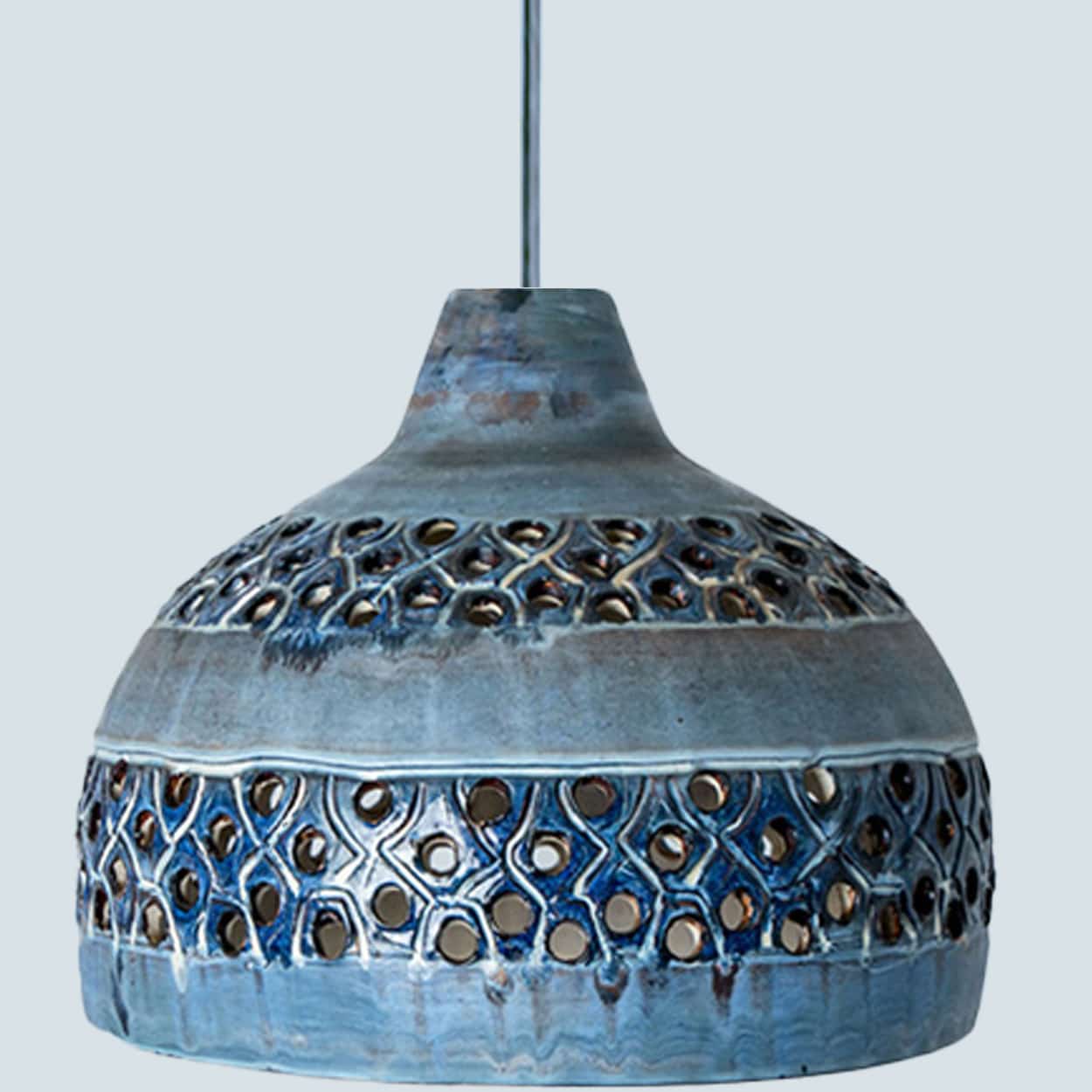 Several Blue Ceramic Pendant Lights, Denmark, 1970