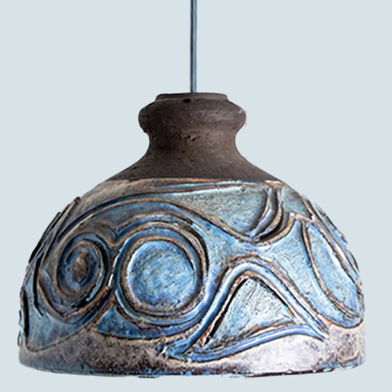 Several Blue Ceramic Pendant Lights, Denmark, 1970