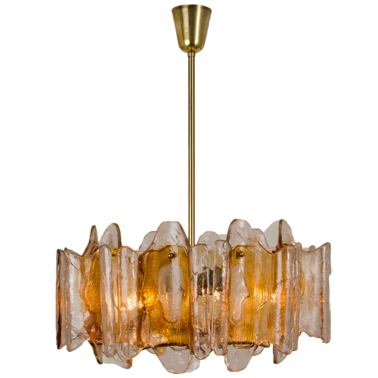 Hand Blown Murano Orange Clear Glass Light fixture, 1970s