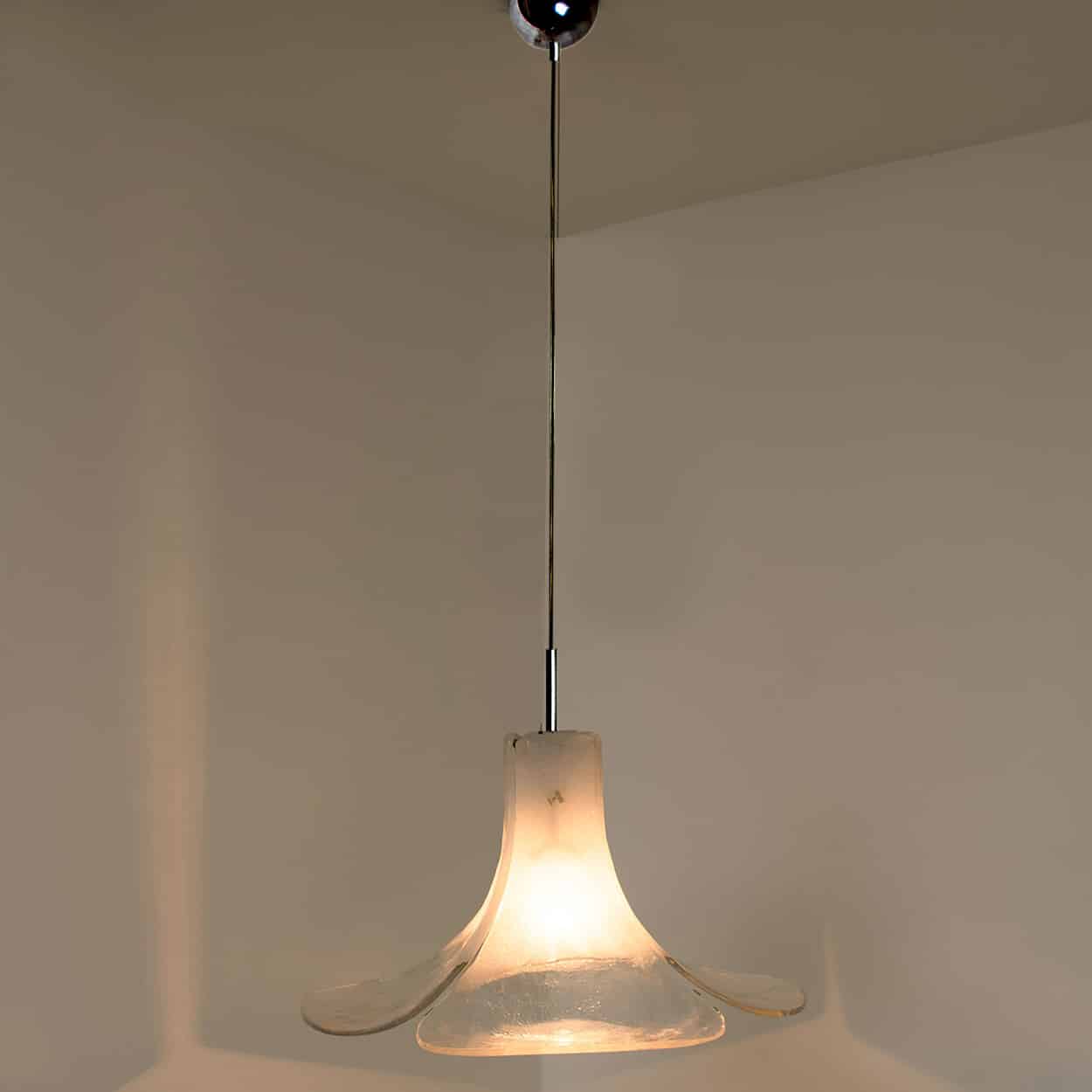 1 of the 2 White Flower Pendant Light by Carlo Nason, 1960
