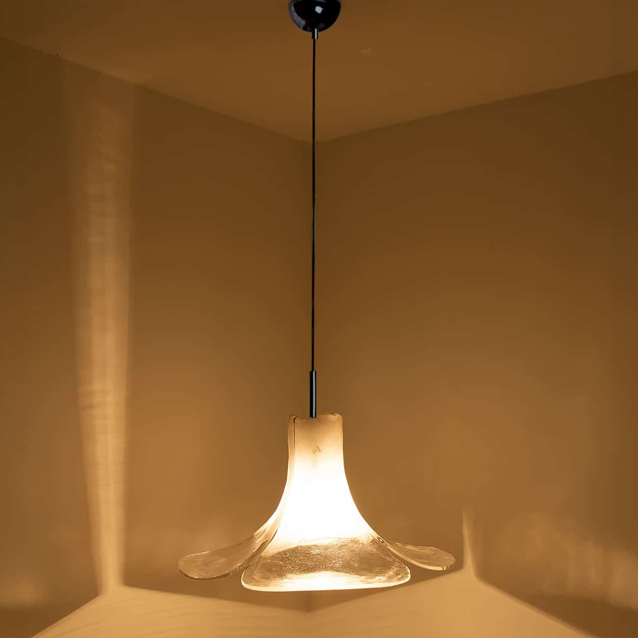 1 of the 2 White Flower Pendant Light by Carlo Nason, 1960