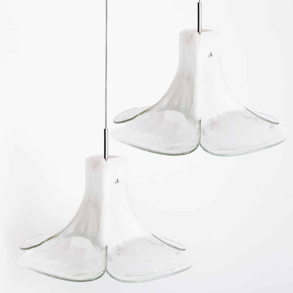 1 of the 2 White Flower Pendant Light by Carlo Nason, 1960