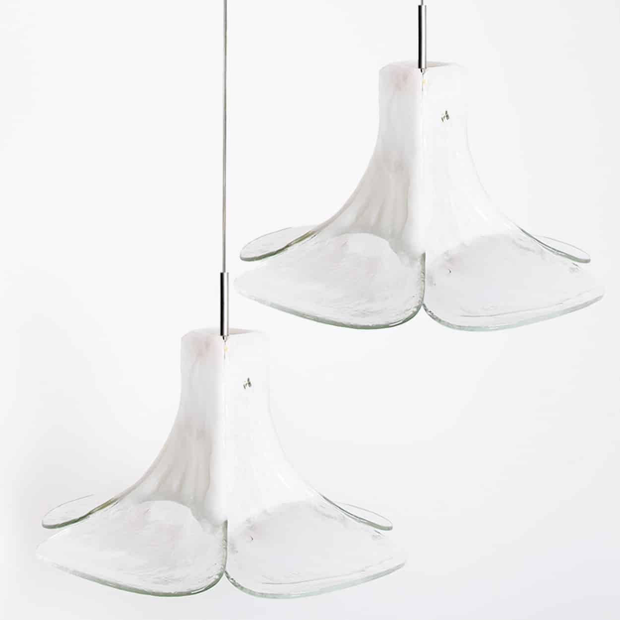 1 of the 2 White Flower Pendant Light by Carlo Nason, 1960