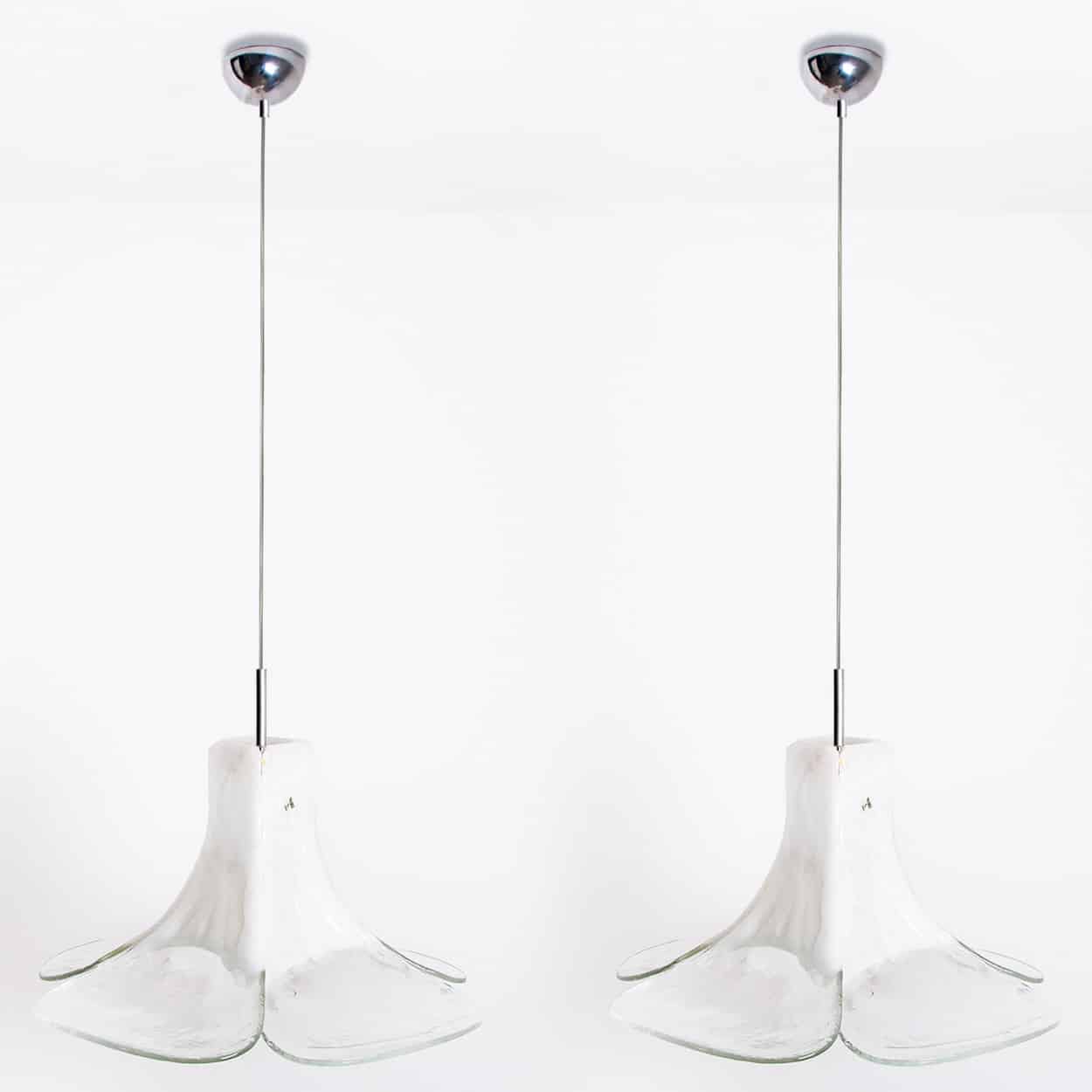 1 of the 2 White Flower Pendant Light by Carlo Nason, 1960
