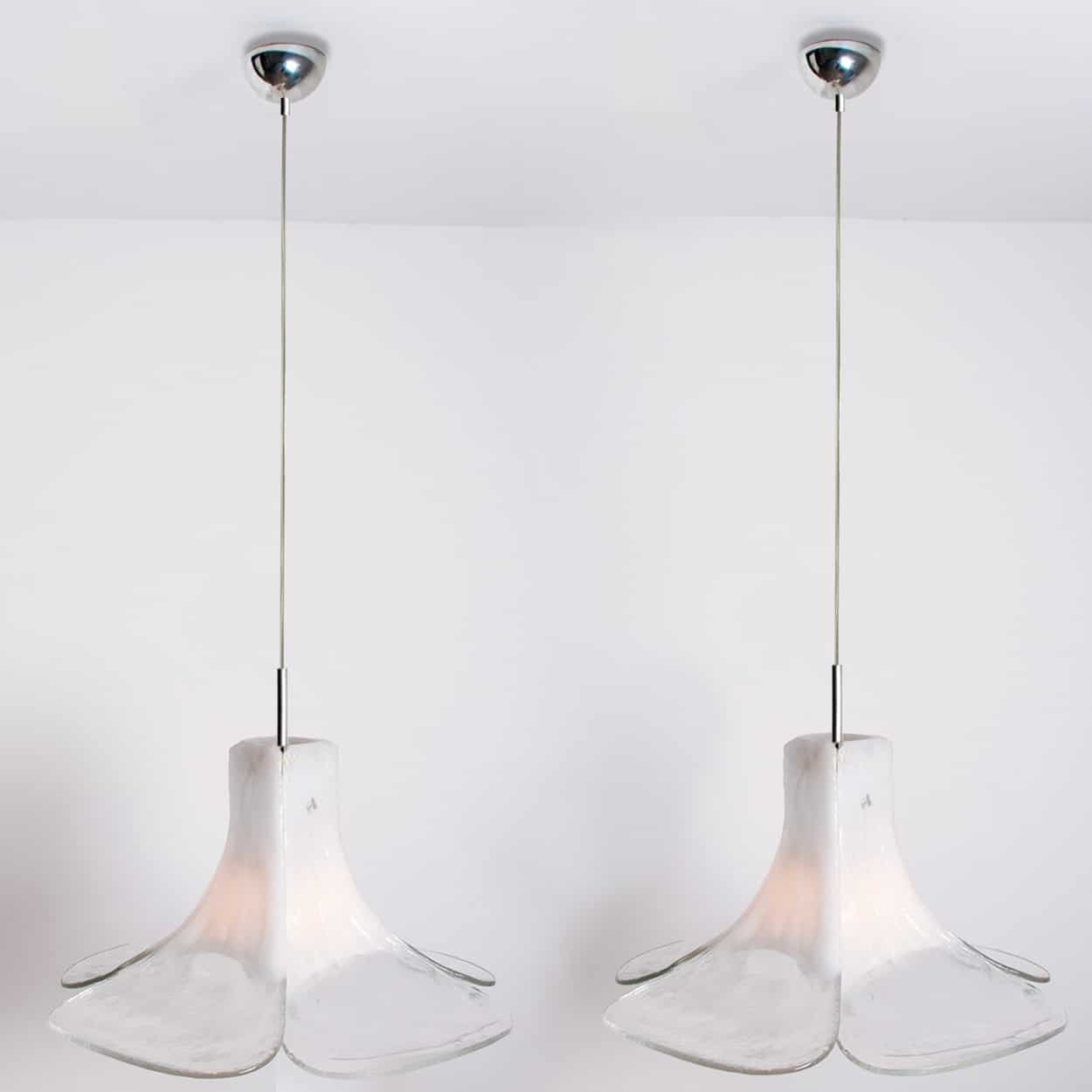 1 of the 2 White Flower Pendant Light by Carlo Nason, 1960