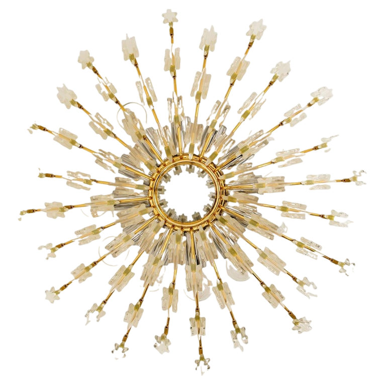 Crystal and Gilded Brass by Oscar Torlasco for StilKronen Flush Mount / Wall, 1970