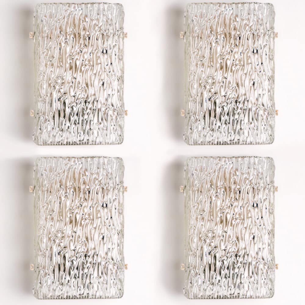 1 of 4 Textured Wave Glass Wall Lights by Kalmar Leuchten, 1970s