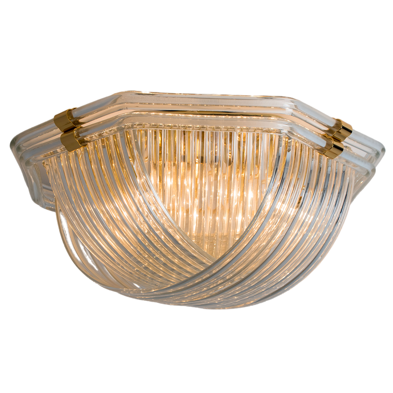 Curved Clear Gold Glass Messing Flush Mount, Venini