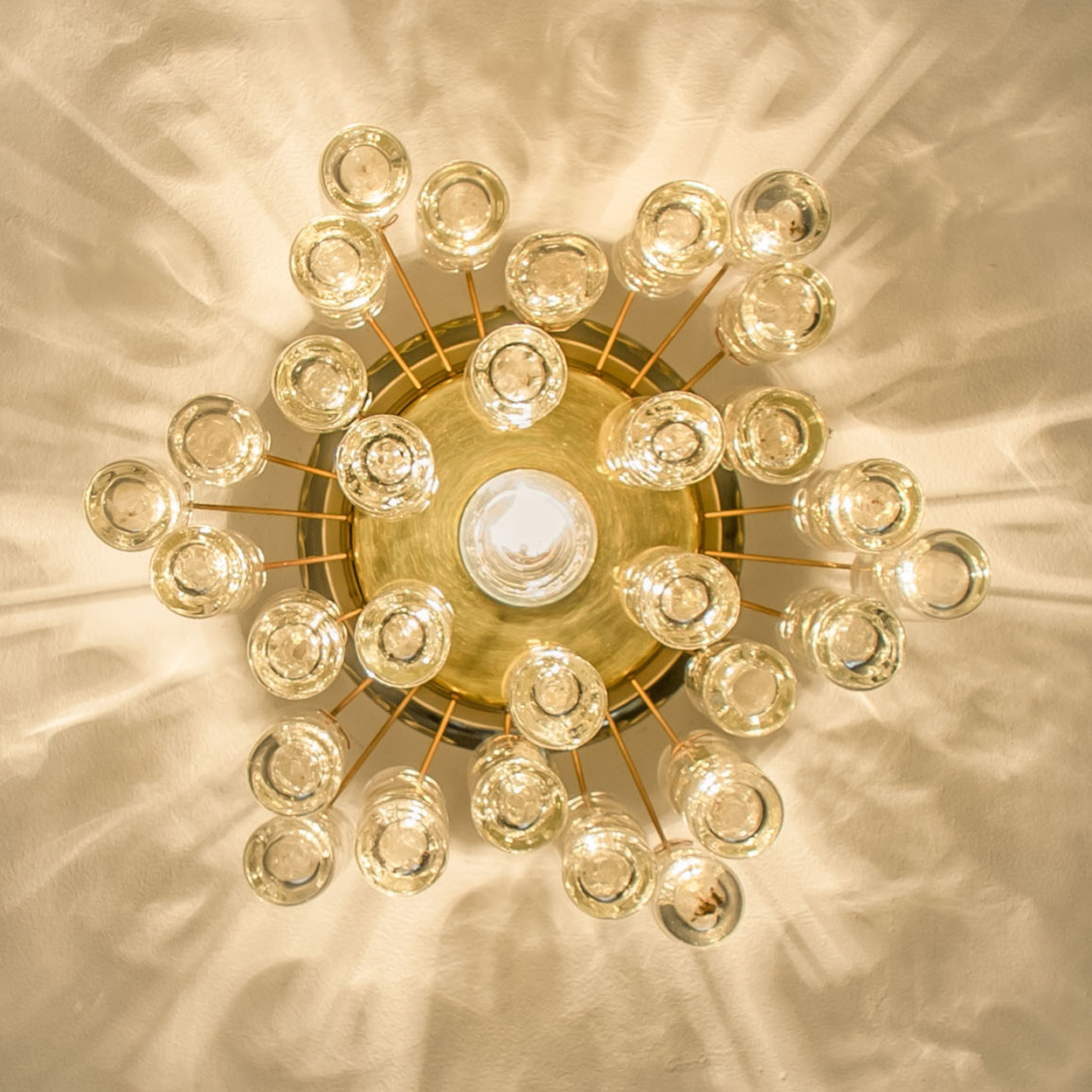 Round Textured Clear Glass Gold Flush Mount, 1960s, Doria Leuchten