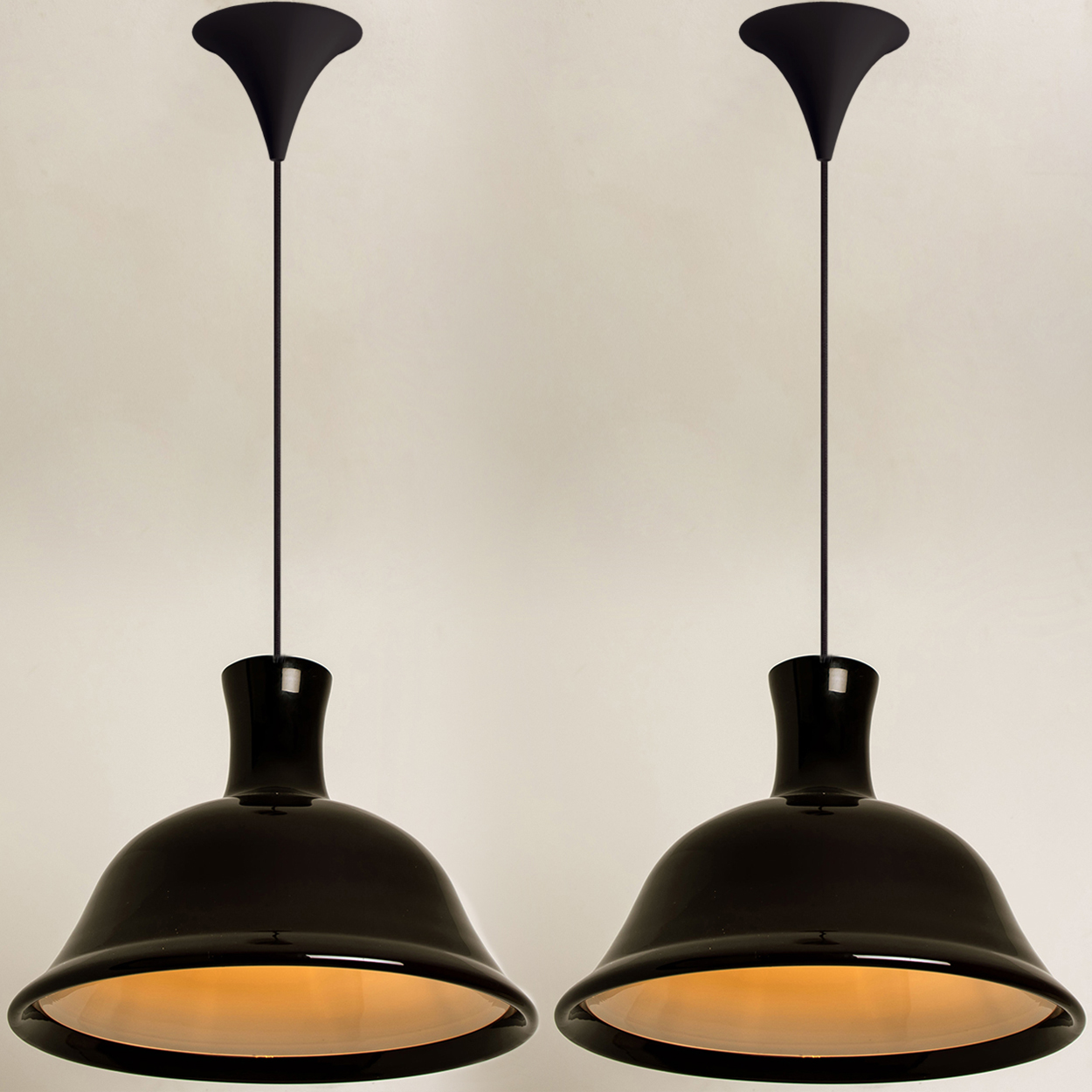 Pair of Aubergine Holmegaard Hanging Lamps by Michael Bang, 1970