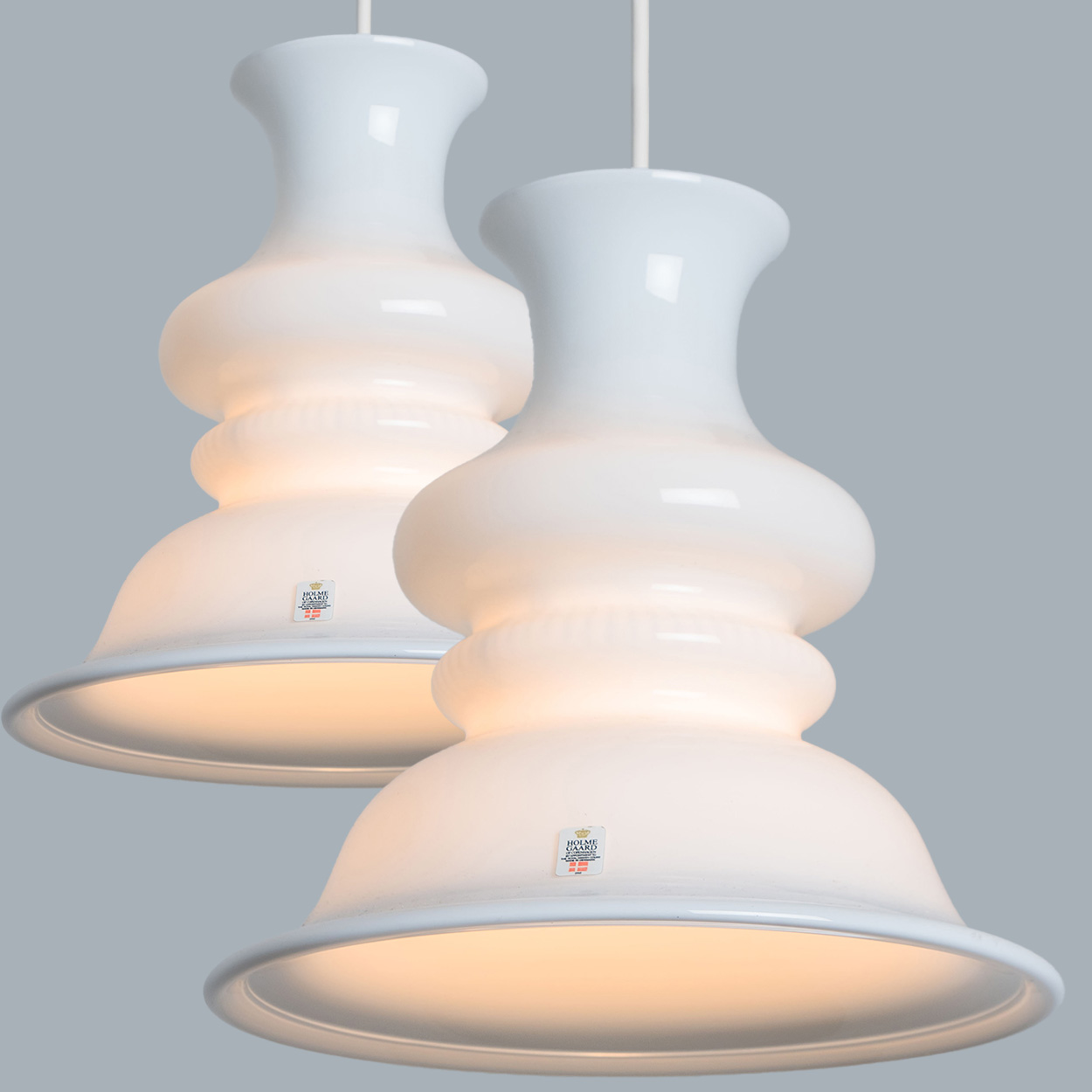Pair of Round Holmegaard Etude Hanging Lamps by Michael Bang, 1970