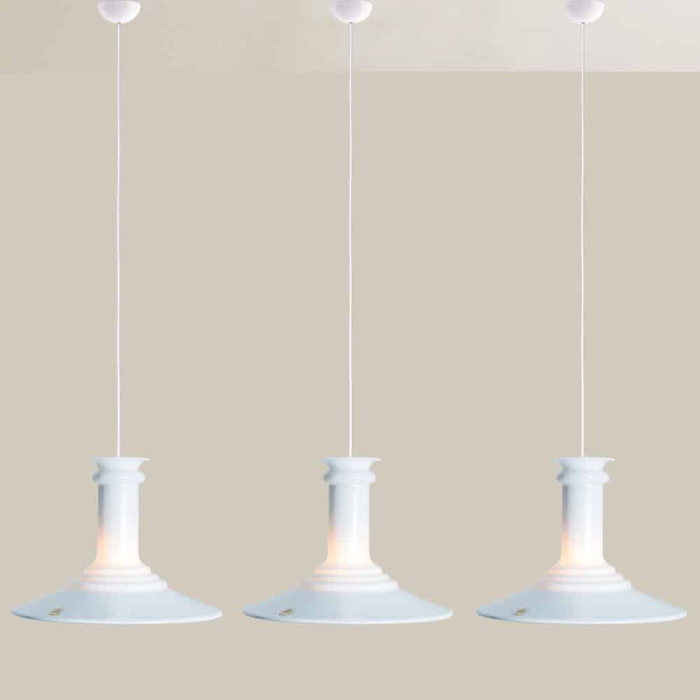 1 of the 3 White Holmegaard Hanging Lamps by Michael Bang, 1970