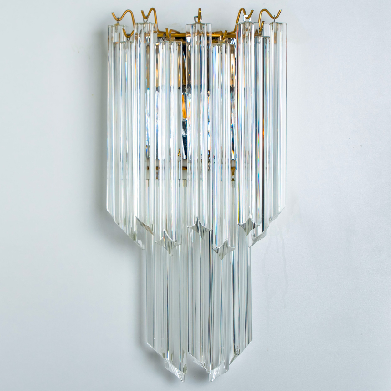Pair of Large Venini Style Clear Gold Glass Sconces, 1970