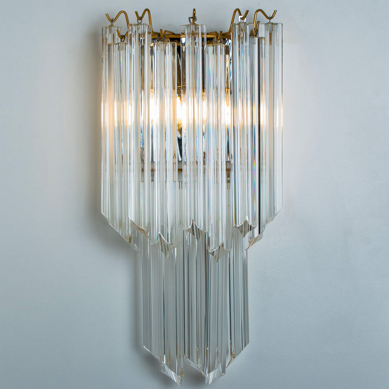 Pair of Large Venini Style Clear Gold Glass Sconces, 1970