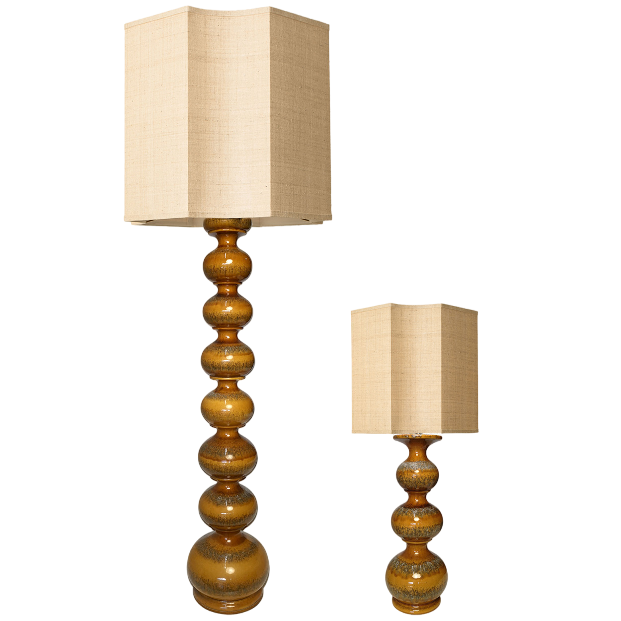 Pair of Ceramic Floor lamps with New Hexagonal Lampshade by Rene Houben, 1960s