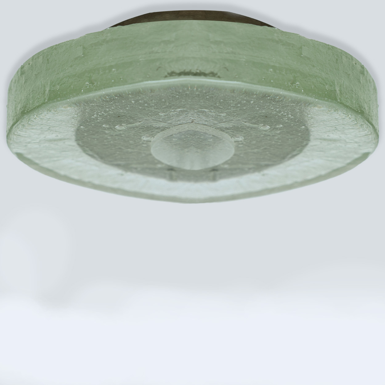 Round Bulls Eye Thick Ice Glass and Stainless Steel Flush Mount