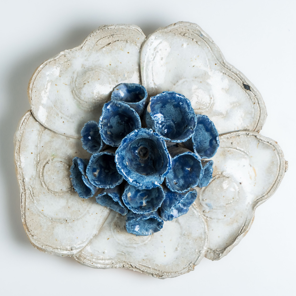 1 of the 2 Floral Ceramic Wall Lights, Denmark, 1970