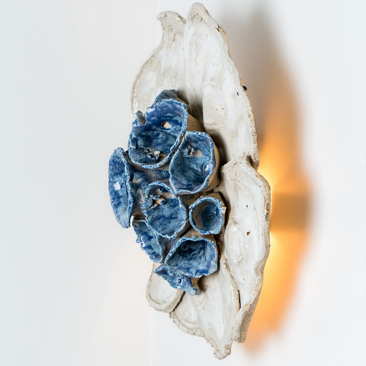 1 of the 2 Floral Ceramic Wall Lights, Denmark, 1970