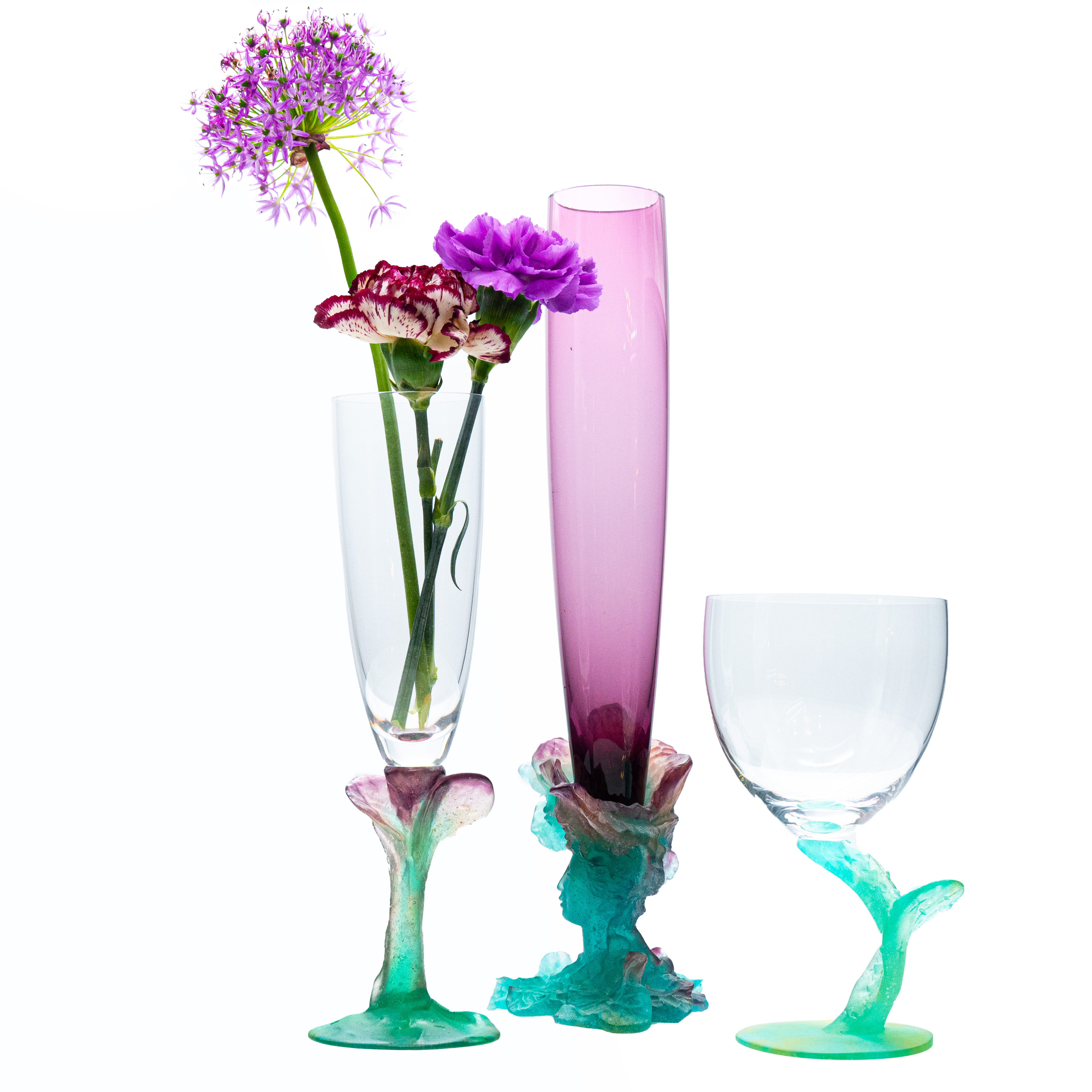 Daum, Set of 5 Pâte de Verre Items, Lilac Aqua Green Pink, France