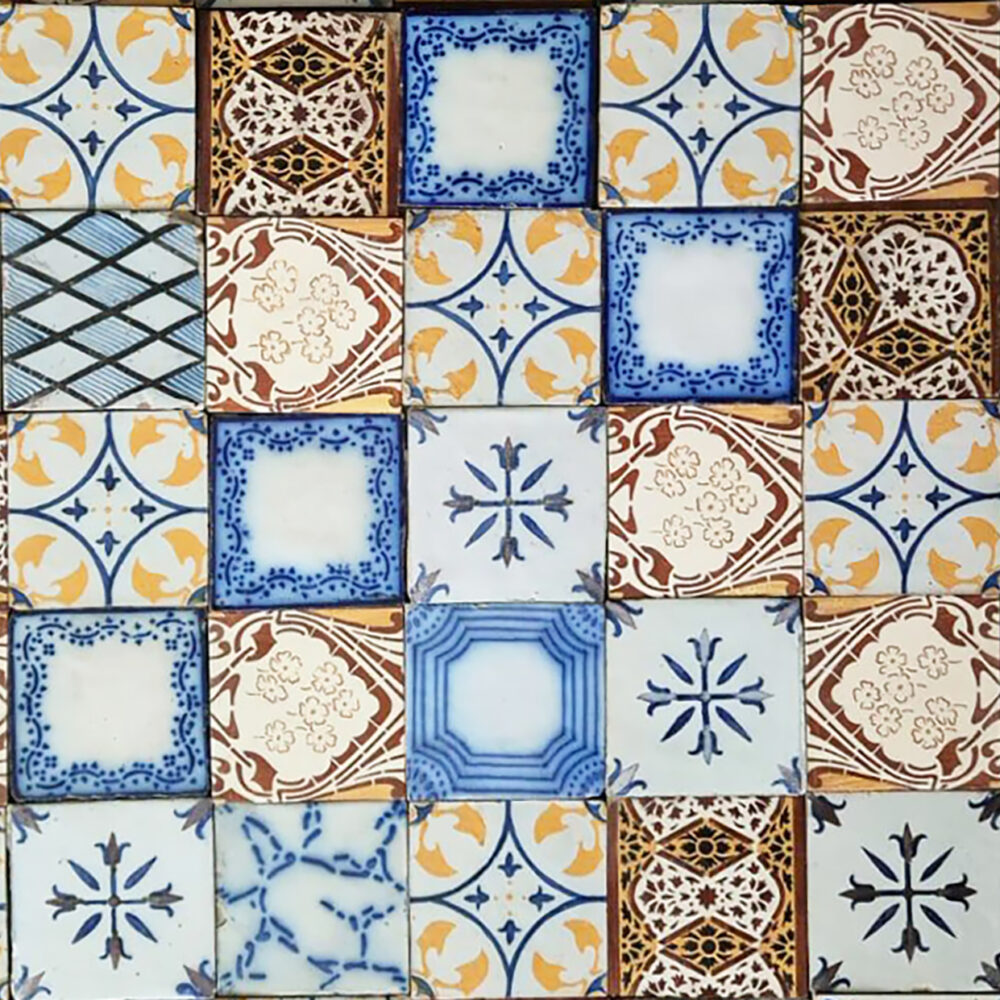 Antique Ochre Glazed Relief Tiles, circa 1920