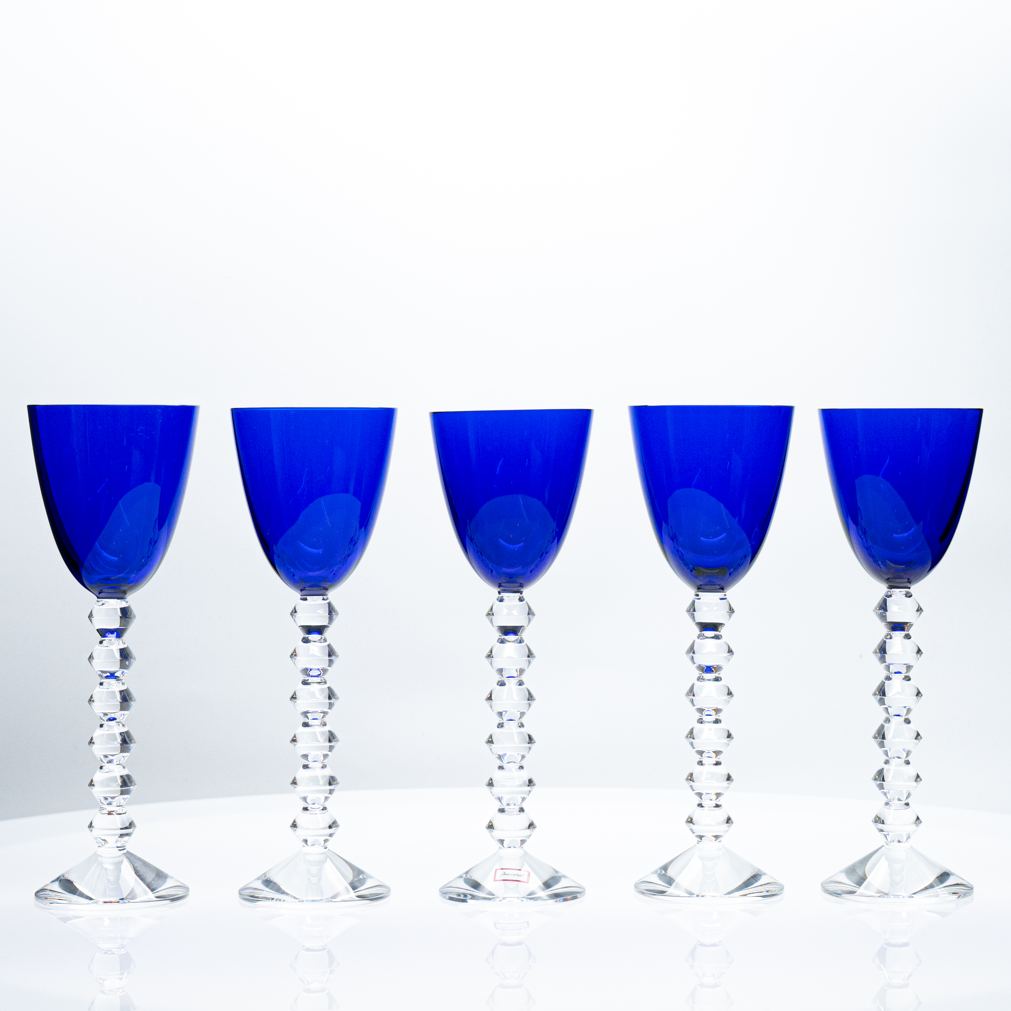 Set of 18 Exquise Deep Blue Baccarat Crystal glasses, France