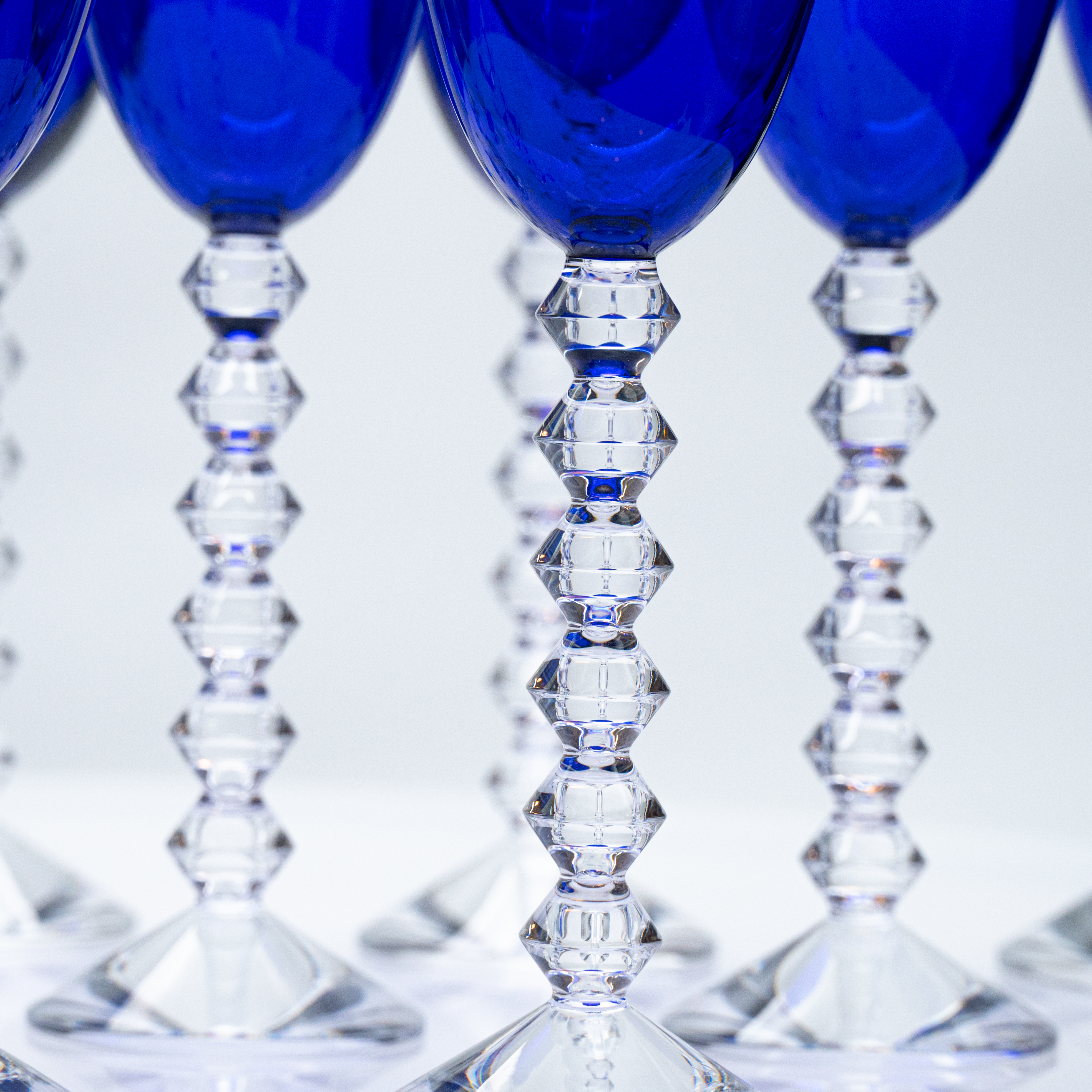 Set of 18 Exquise Deep Blue Baccarat Crystal glasses, France