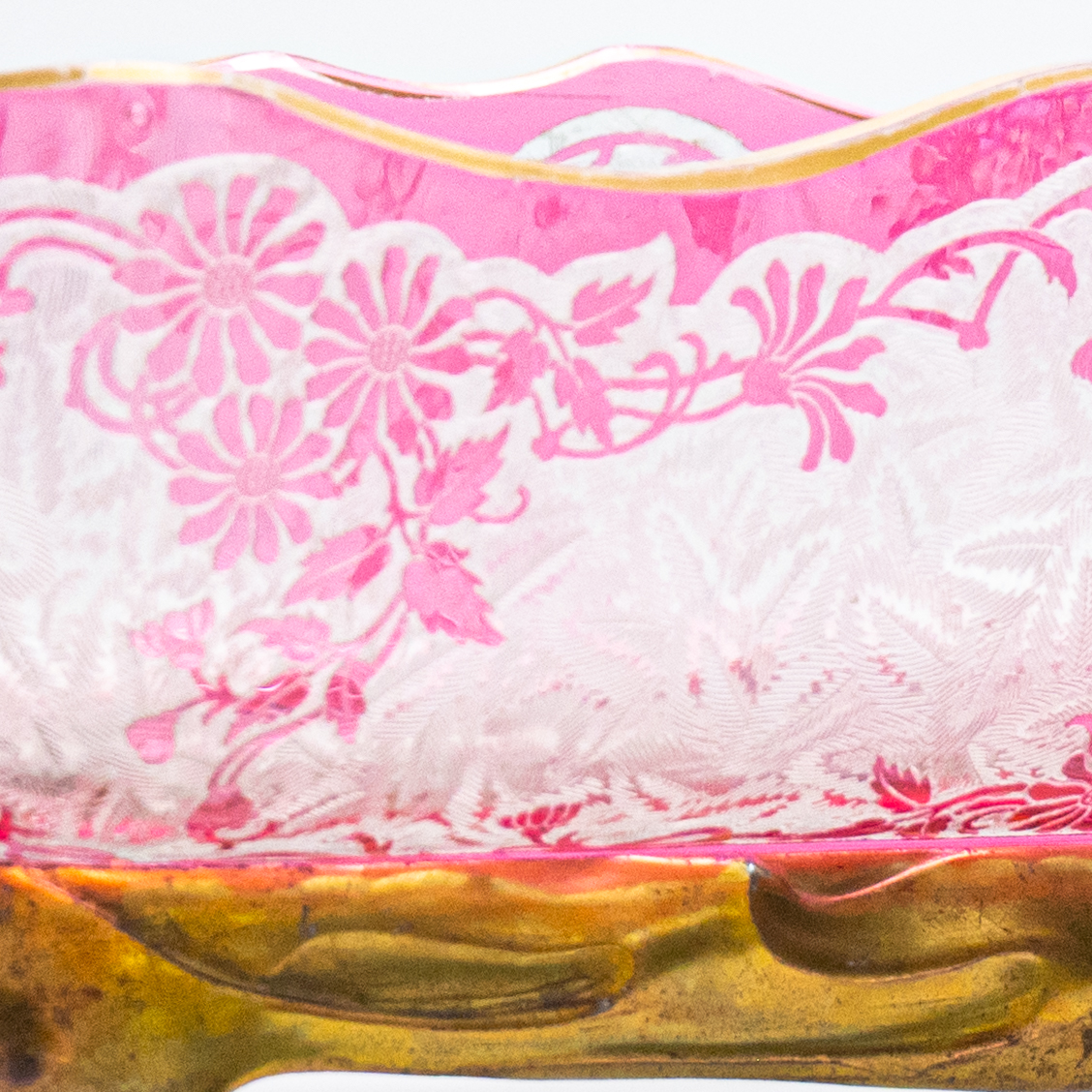 Baccarat Flower Pattern Acid Etched Bowl, Magenta Pink, 1900, France