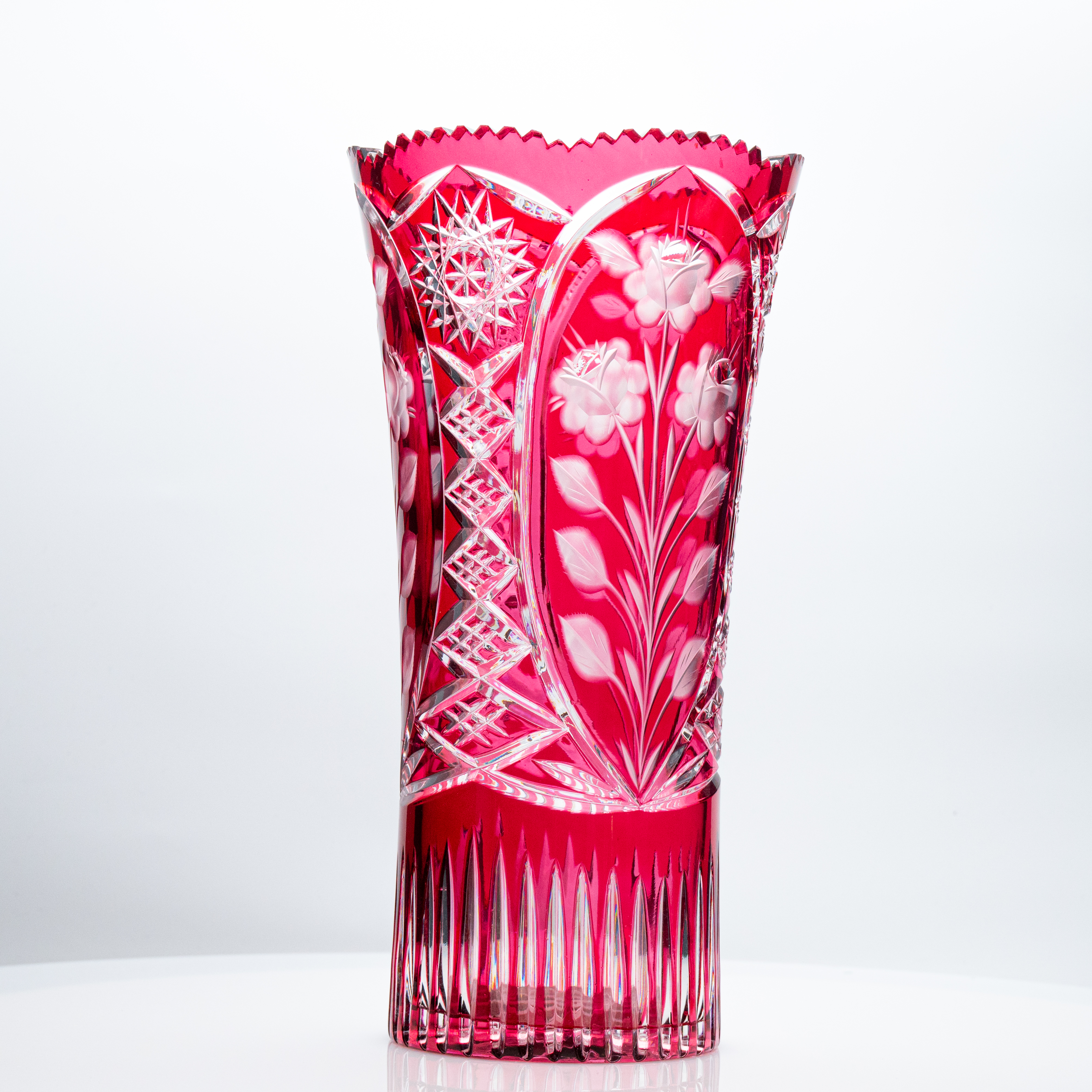 XL Vase, Deep Rose Red Overlay Crystal, Paris, 1950