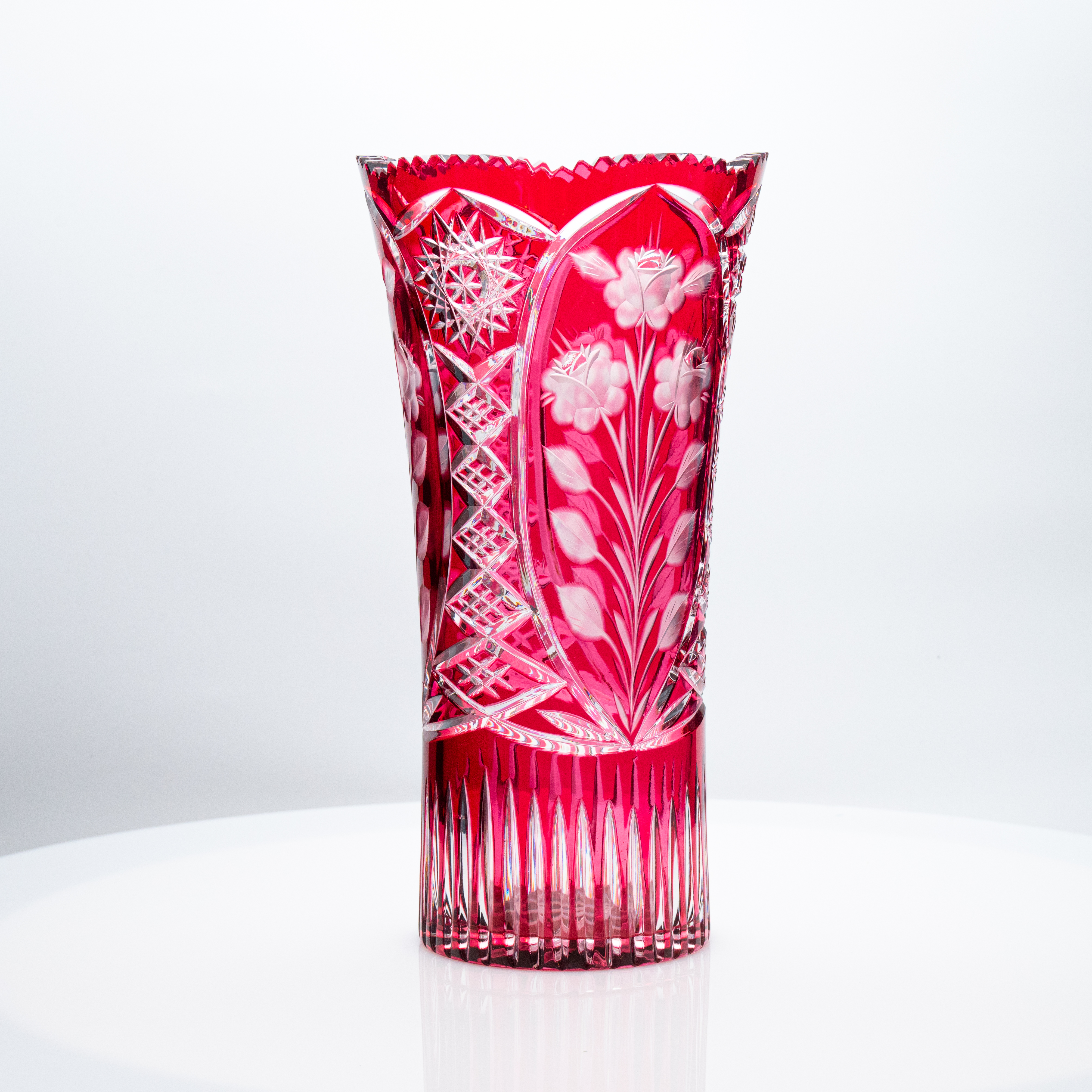 XL Vase, Deep Rose Red Overlay Crystal, Paris, 1950