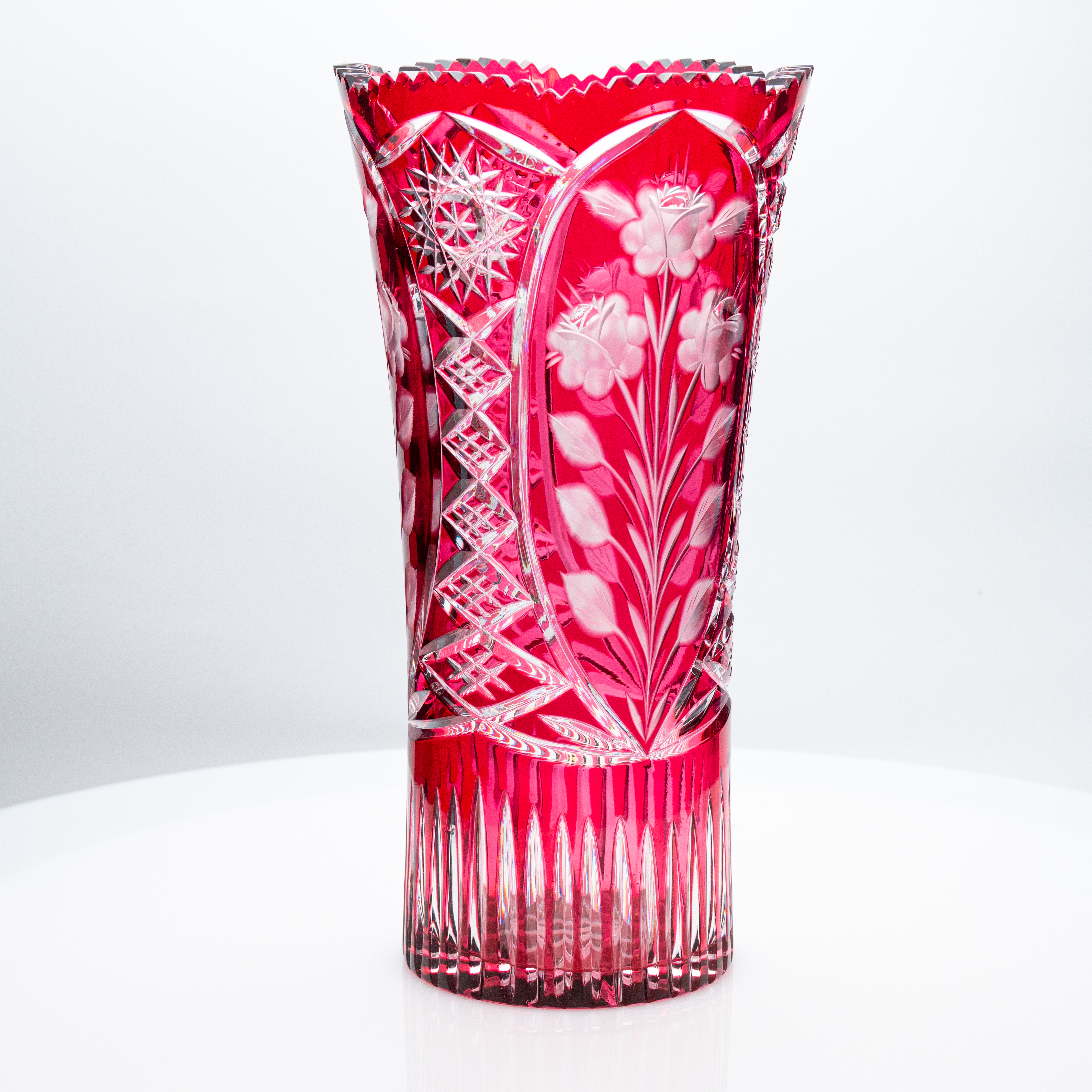 XL Vase, Deep Rose Red Overlay Crystal, Paris, 1950