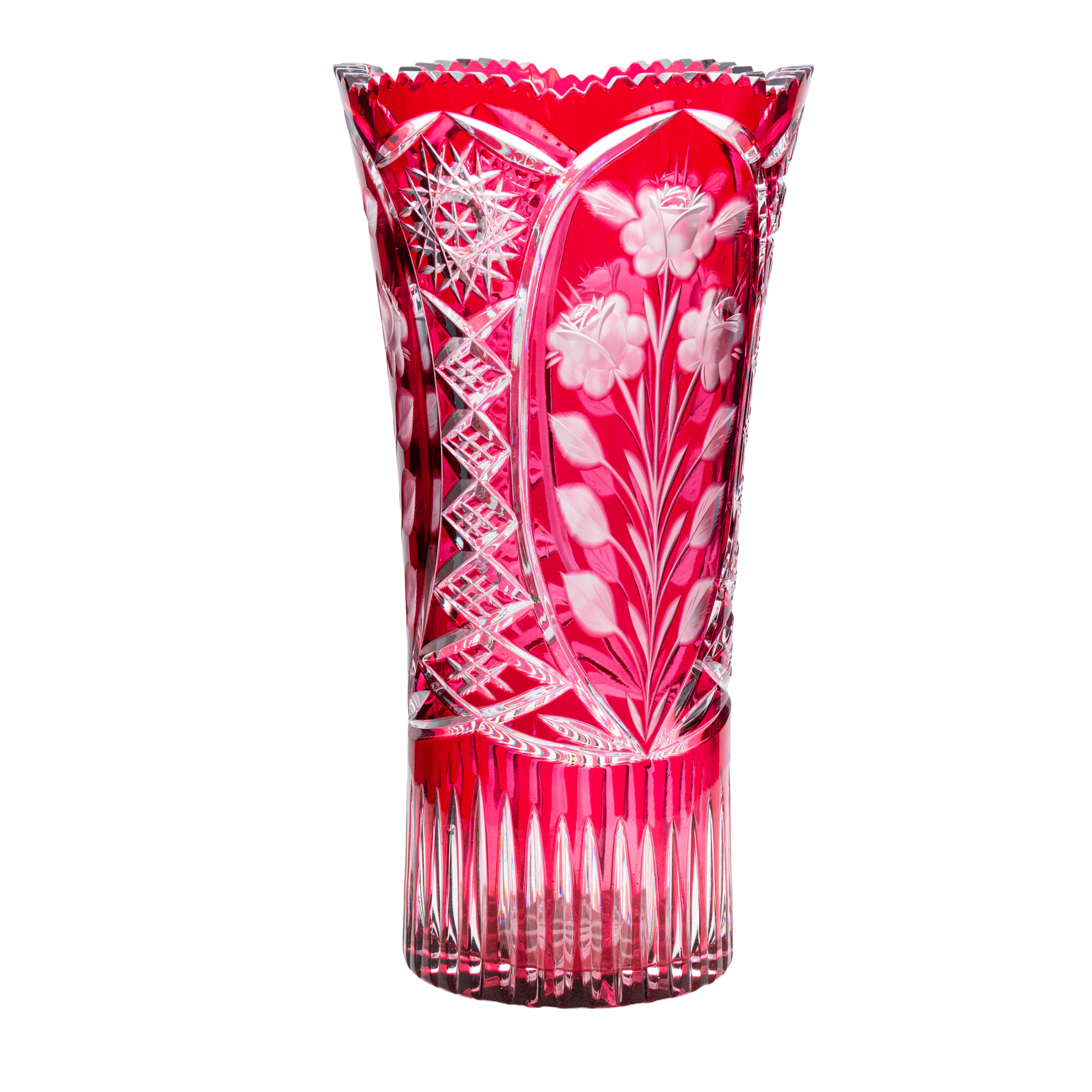 XL Vase, Deep Rose Red Overlay Crystal, Paris, 1950