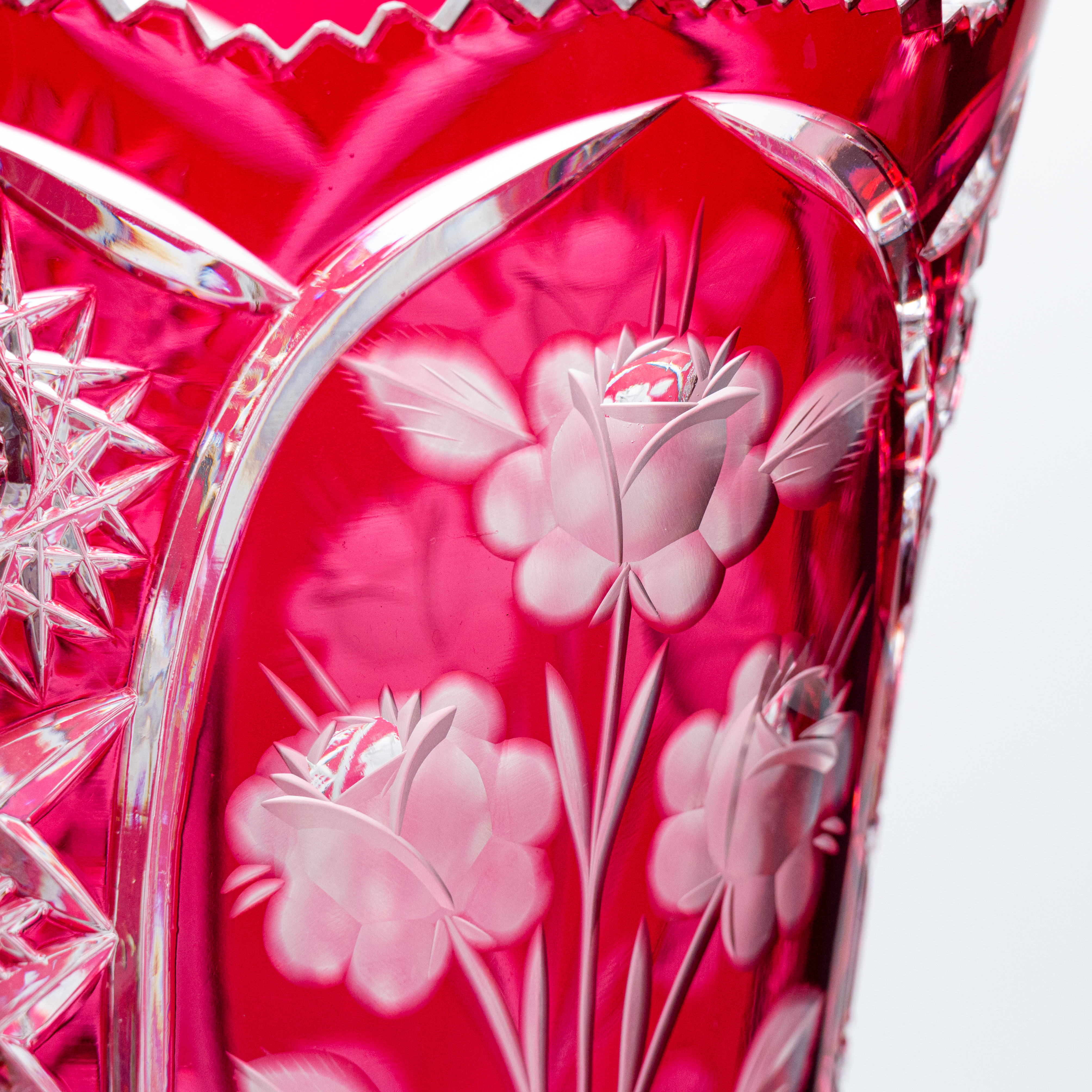 XL Vase, Deep Rose Red Overlay Crystal, Paris, 1950