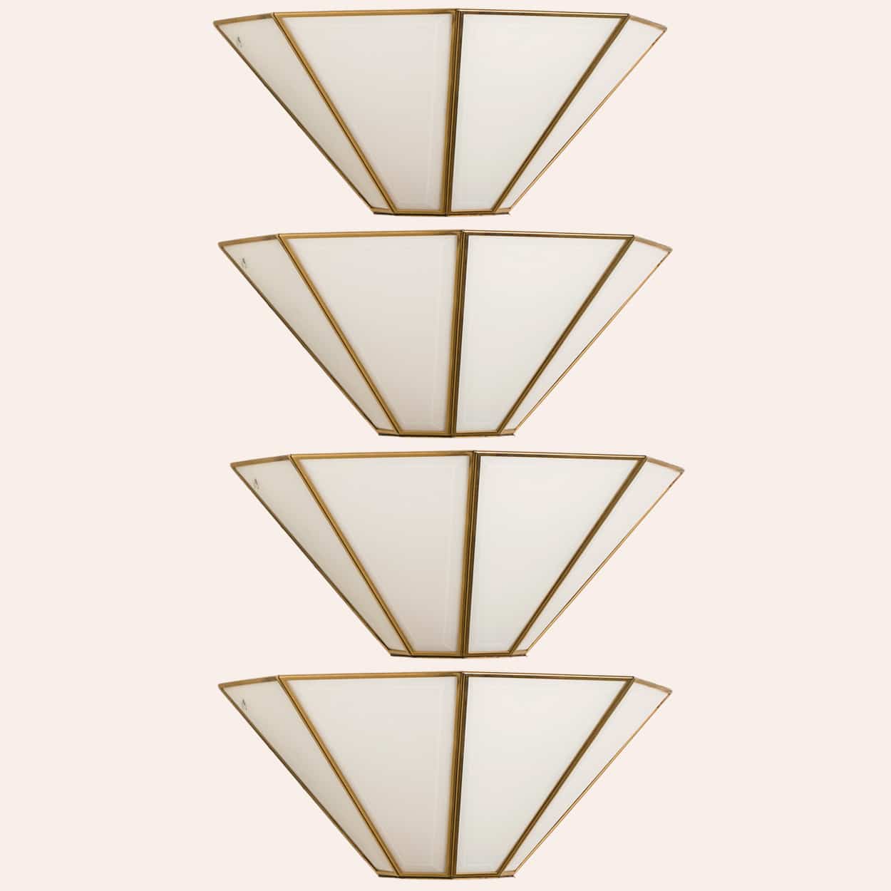 1 of the 4 Geometrical Gold Brass White Wall Lights, 1970, Germany