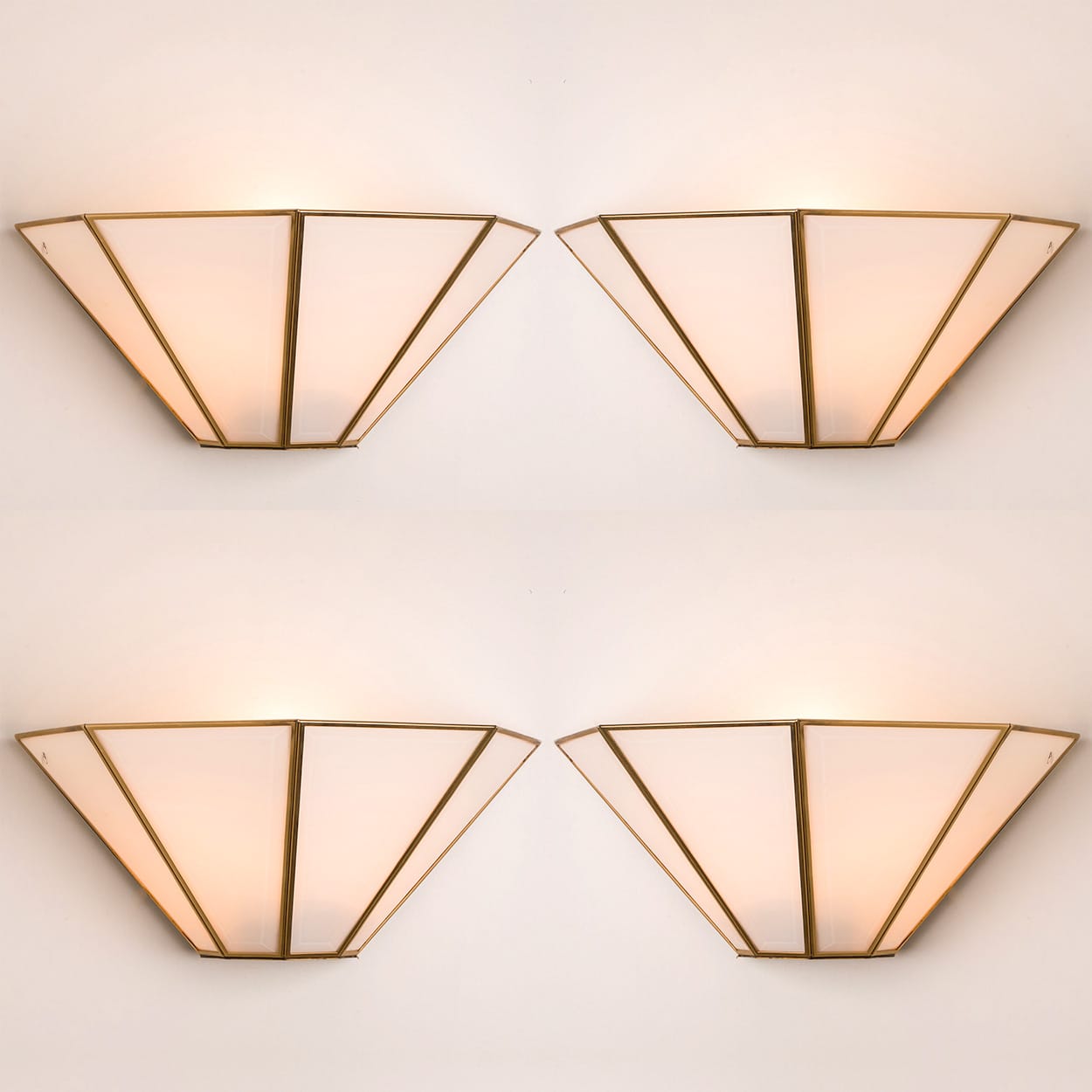 1 of the 4 Geometrical Gold Brass White Wall Lights, 1970, Germany