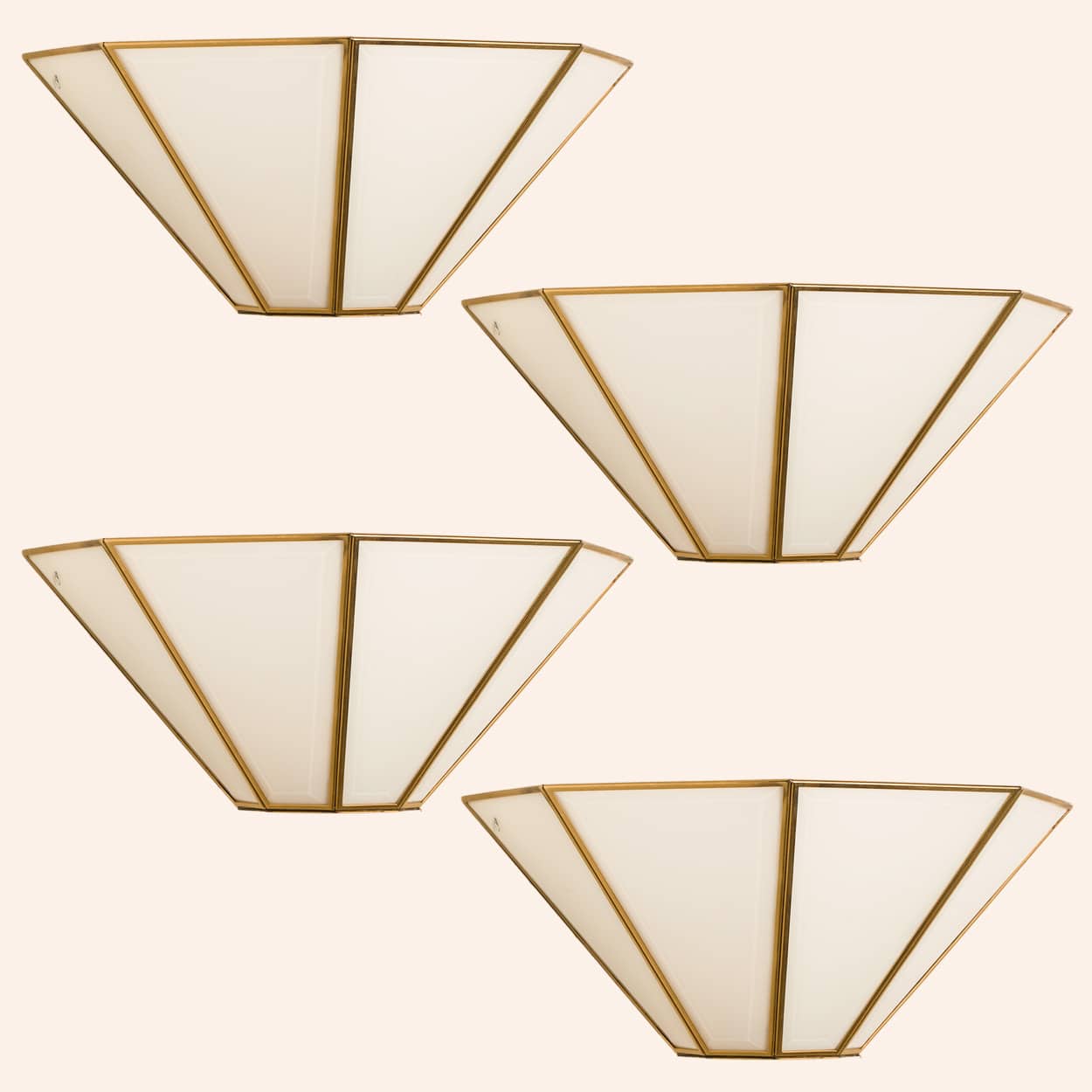 1 of the 4 Geometrical Gold Brass White Wall Lights, 1970, Germany