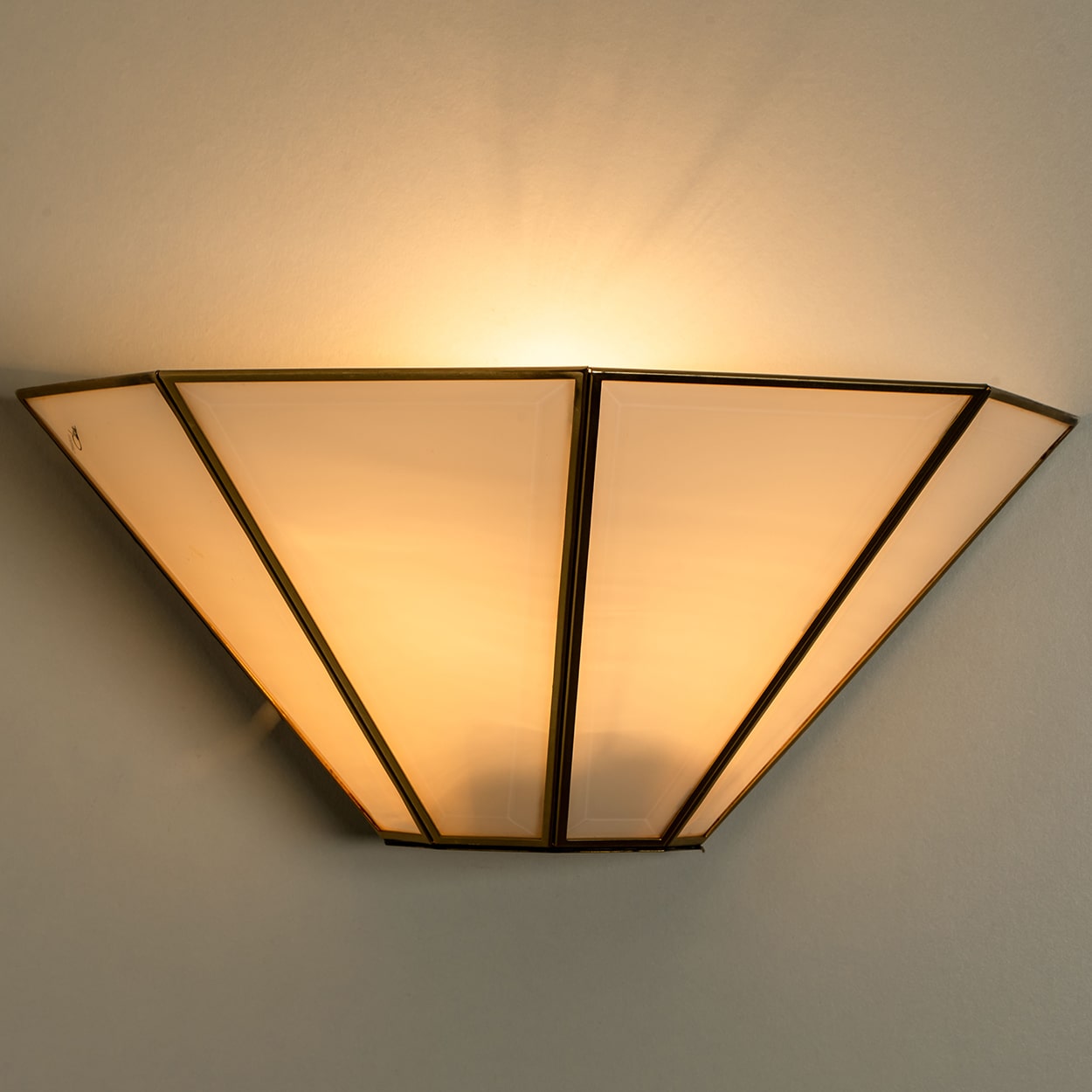 1 of the 4 Geometrical Gold Brass White Wall Lights, 1970, Germany