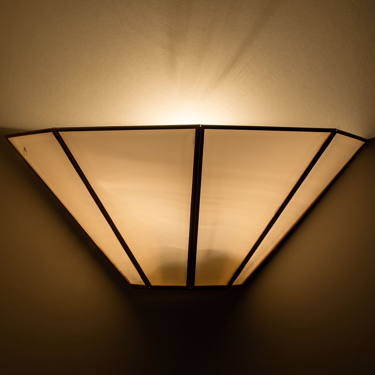 1 of the 4 Geometrical Gold Brass White Wall Lights, 1970, Germany