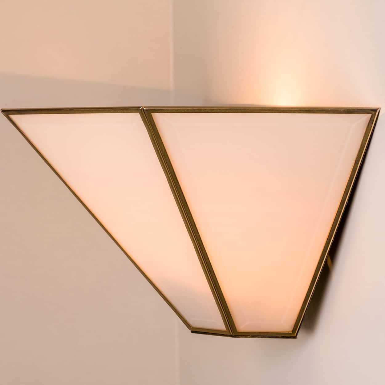 1 of the 4 Geometrical Gold Brass White Wall Lights, 1970, Germany