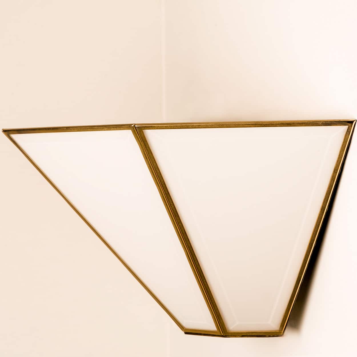 1 of the 4 Geometrical Gold Brass White Wall Lights, 1970, Germany