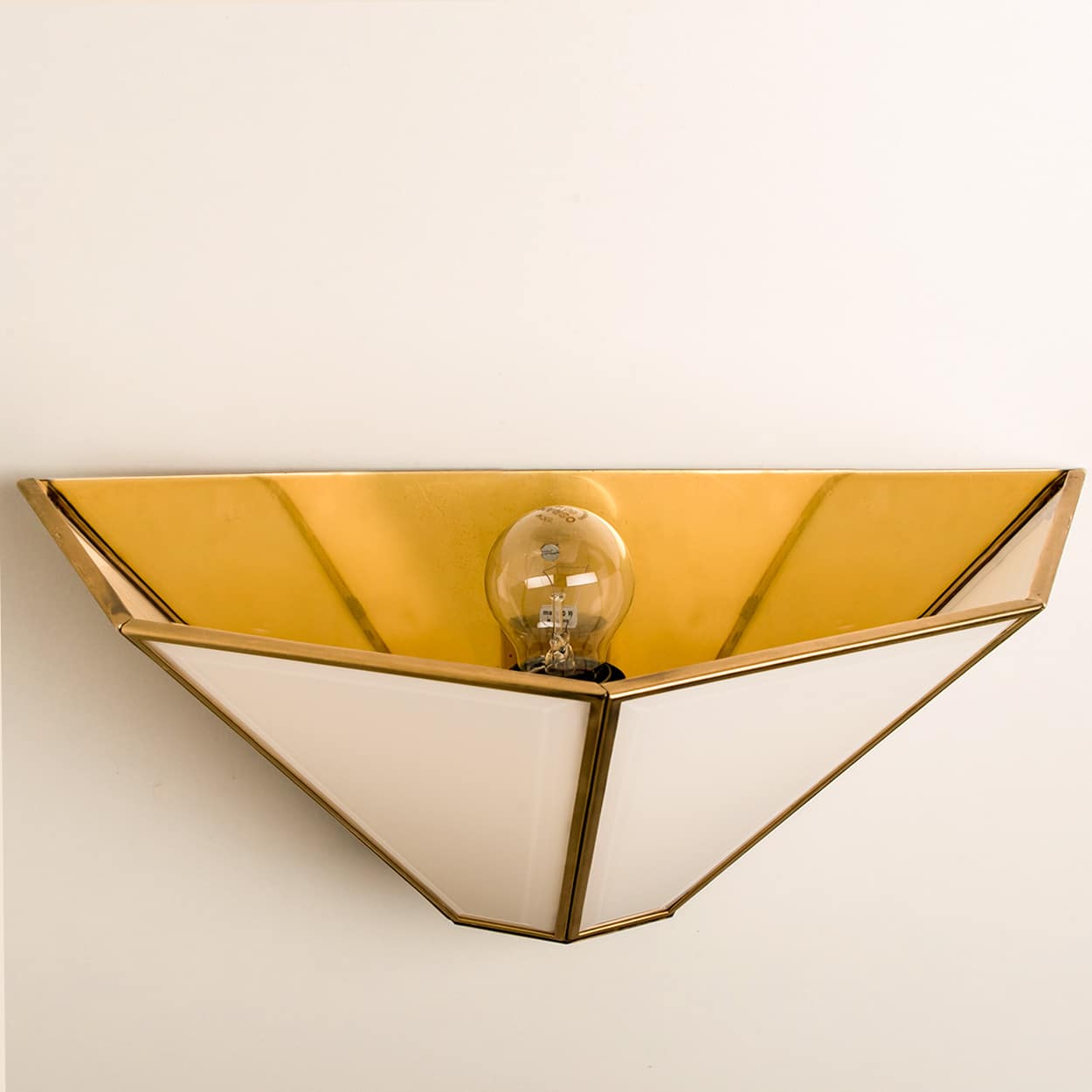 1 of the 4 Geometrical Gold Brass White Wall Lights, 1970, Germany