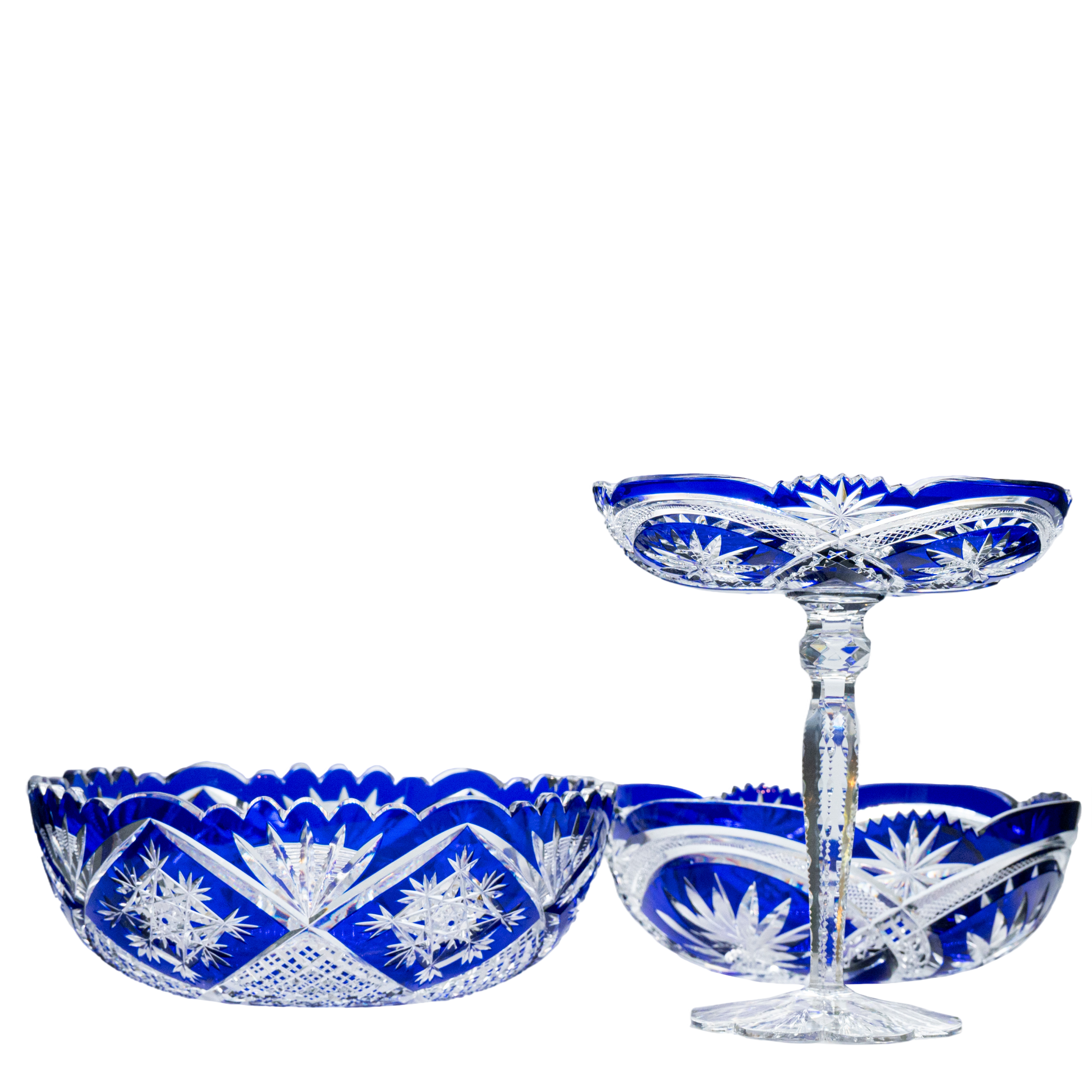 Exquise Set of Baccarat Bowls, Deep Blue Crystal, France, 1935