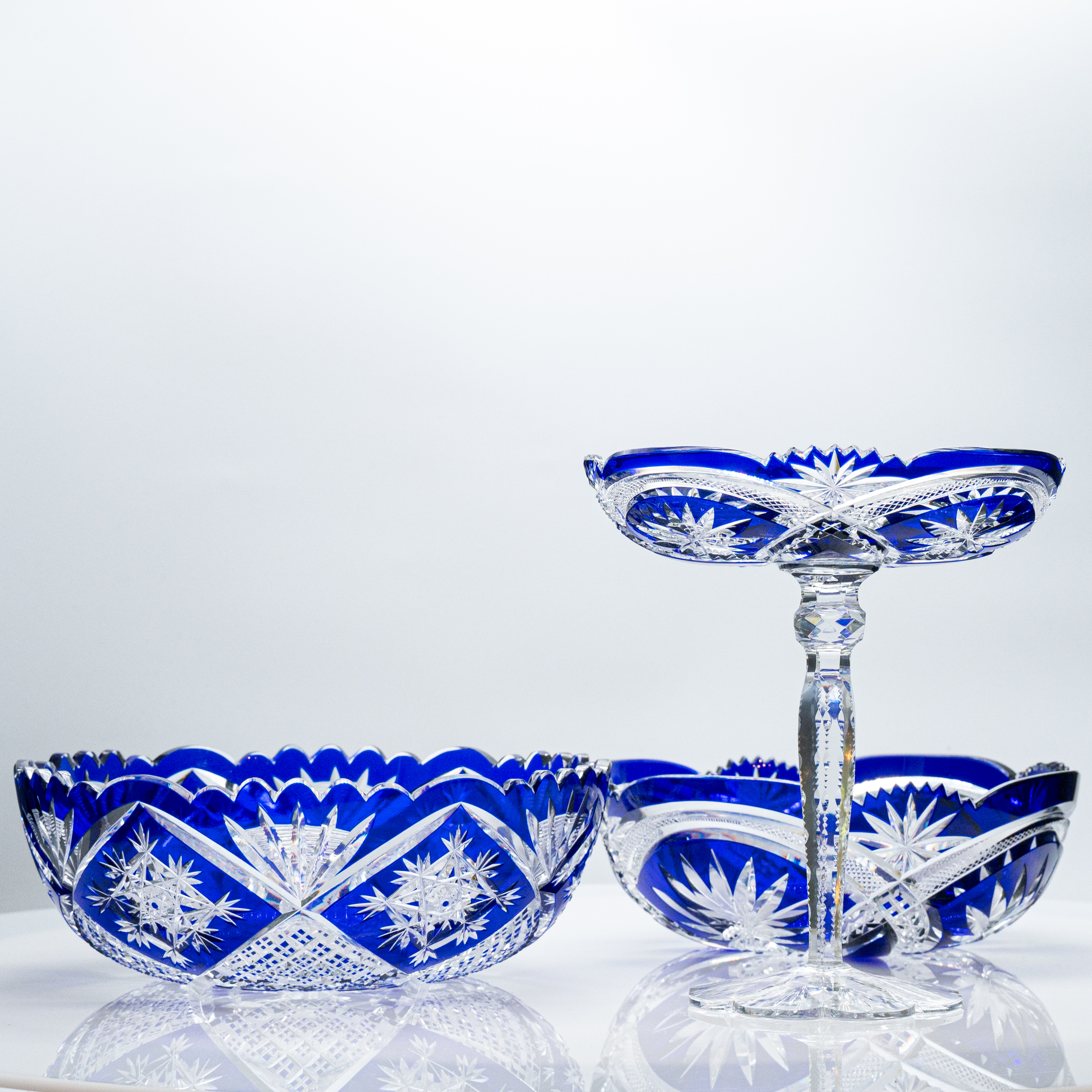 Exquise Set of Baccarat Bowls, Deep Blue Crystal, France, 1935